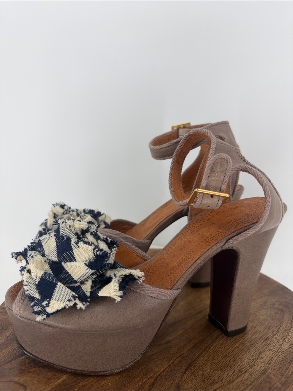 Chie Mihara Leather Platform Heels Size 36 Made in Spain Ankle Strap Floral
